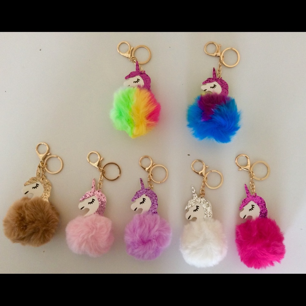 3 🦄 POM POM UNICORN BACKPACK PURSE CLIP KEYCHAIN